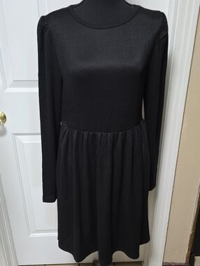 Fashion Classic Black Long-Sleeve Knit Dress Size M